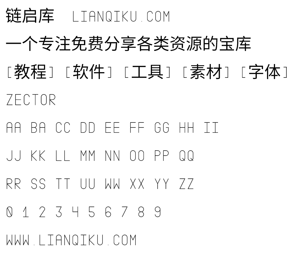 图片[2]-【Zector】免费英文字体  含772个字形 仅支持大写字母-链启库 lianqiku.com