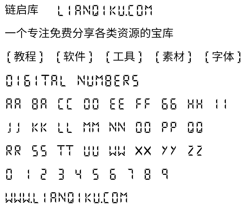 图片[2]-【Digital Numbers】固定宽度、液晶显示LCD风格英文字体-链启库 lianqiku.com